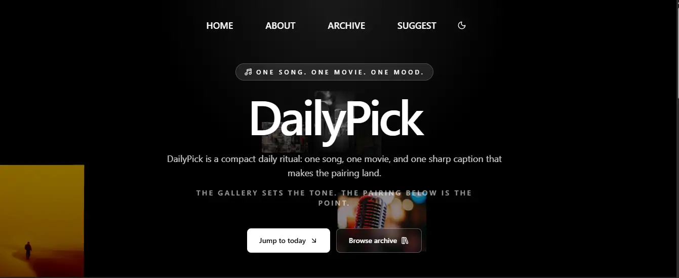Daily Pick music and film curation website preview